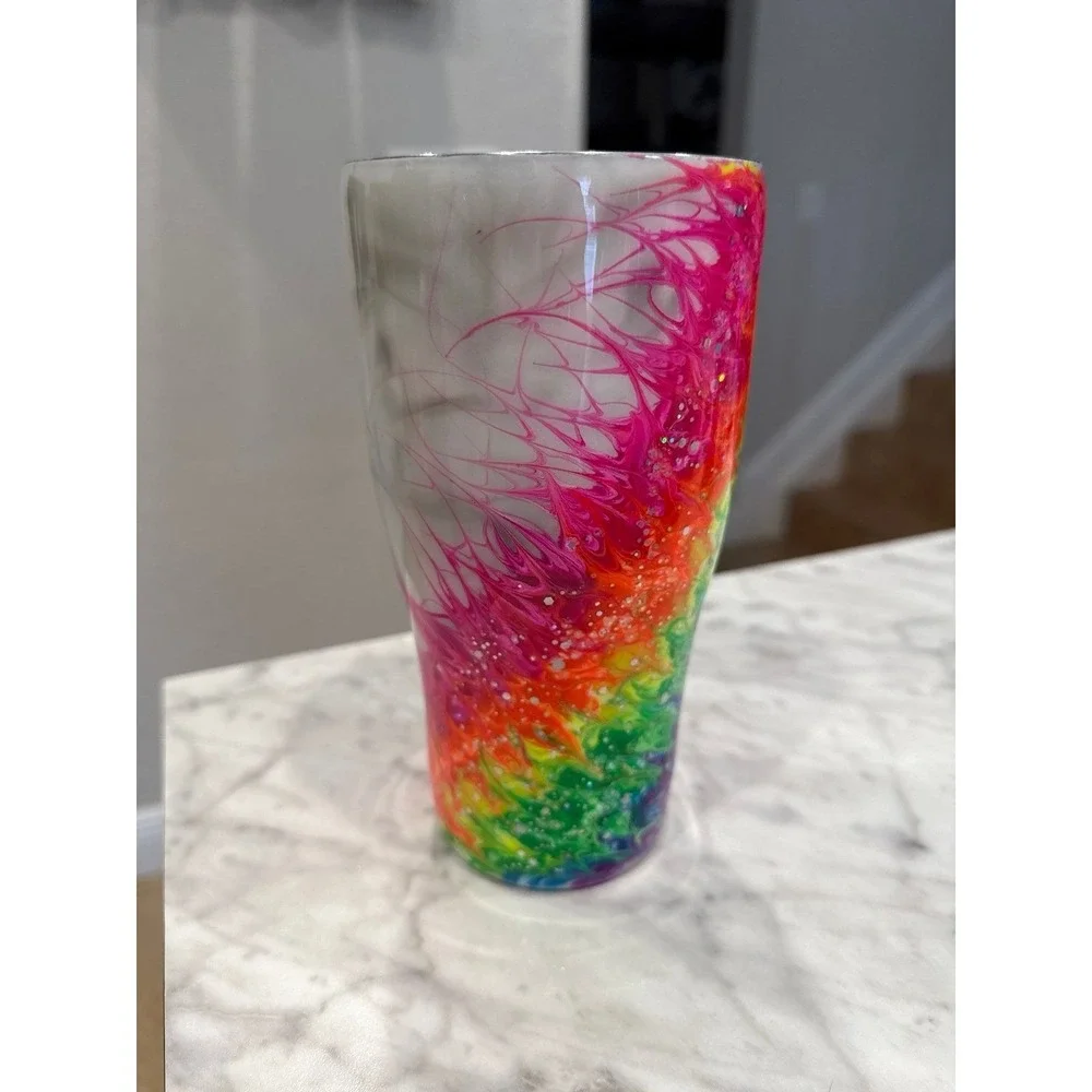 Custom Neon Glow Stainless Steel Tumbler Blacklight Reactive Marble-Style Epoxy